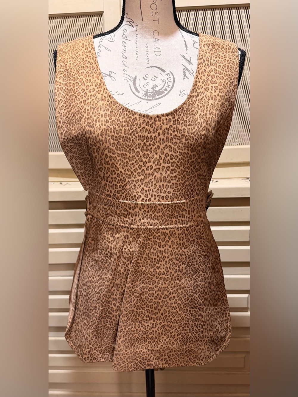 VTG 70s Neiman Marcus Velvet Leopard Print Pinafore Tabard Top